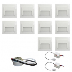 Zest 10 x oprawa schodowa ontario biała ciepła +zasilacz 20W 12V DC+ 2 czujniki 12V DC
