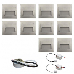 Zest 10 x oprawa schodowa ontario satyna ciepła +zasilacz 20W 12V DC+ 2 czujniki 12V DC