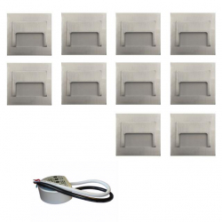Zestaw 10x oprawa schodowa ontario satyna + zasilacz puszka fi60 20W 12V DC zimna