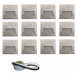 Zestaw 12x oprawa schodowa ontario satyna + zasilacz puszka fi60 20W 12V DC ciepła