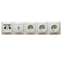 Kanlux DOMO kremowy zestaw gniazd za tel ewizor RTV-2xSAT końcowe, 1 x RJ45 kat 5e, 3 x schuko