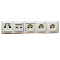 Kanlux DOMO kremowy zestaw gniazd za tel ewizor RTV-2xSAT końcowe, 2x RJ45 kat 6, 3 x schuko