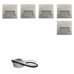 Zestaw 5x oprawa schodowa ontario satyna + zasilacz puszka fi60 20W 12V DC ciepła