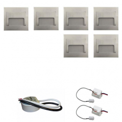 Zestaw 6 x oprawa schodowa ontario satyna zimna + zasilacz LED 12V DC+ 2 czujniki ruchu 230V