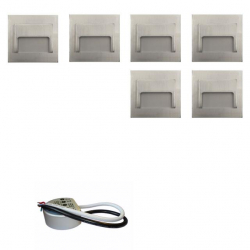 Zestaw 6x oprawa schodowa ontario satyna + zasilacz puszka fi60 20W 12V DC ciepła