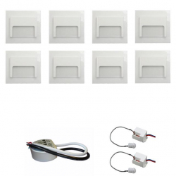 Zest 8 x oprawa schodowa ontario biała zimna +zasilacz 20W 12V DC+ 2 czujniki 12V DC