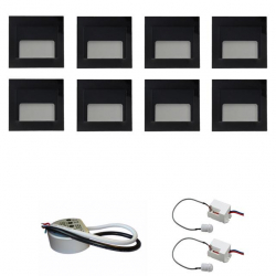 Zestaw 8 x oprawa schodowa ontario czarna zimna + zasilacz LED 12V DC+ 2 czujniki ruchu 230V
