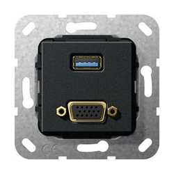 Gira USB 3.0 A, VGA Przejściówka Urządze nie podtynk. czarny matowy System 55