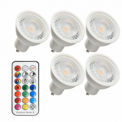 Zestaw 5 x żarówka led gu10 4W RGBWW + pilot