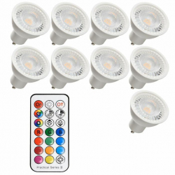 Zestaw 9 x żarówka led gu10 4W RGBNW + pilot