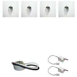 Zestaw 4 x oprawa schodowa STEPI biała ciepła + zasilacz LED 12V DC+ 2 czujniki ruchu 230V