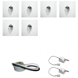 Zestaw 6 x oprawa schodowa STEPI biała ciepła + zasilacz LED 12V DC+ 2 czujniki ruchu 230V