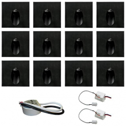 Zest 12 x oprawa schodowa STEPI czarna ciepła + zasilacz 20W 12V DC+ 2 czujniki 230V