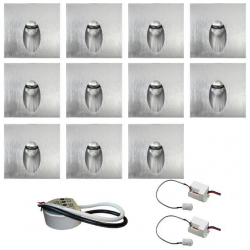 Zest 11 x oprawa schodowa STEPI srebrna ciepła + zasilacz 20W 12V DC+ 2 czujniki 230V