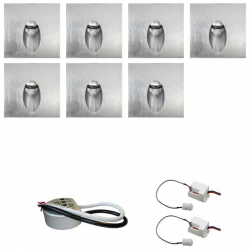 Zest 7 x oprawa schodowa STEPI srebrna ciepła +zasilacz 20W 12V DC+ 2 czujniki 12V DC