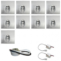 Zestaw 9 x oprawa schodowa STEPI srebrna ciepła + zasilacz LED 12V DC+ 2 czujniki ruchu 230V
